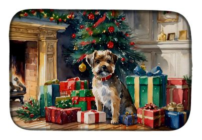 Border Terrier Cozy Christmas Dish Drying Mat Absorbent Dish Drying Mat Pad for Kitchen Counter Dish Drainer Mat for Countertop, 14 x 21, Multicolor
