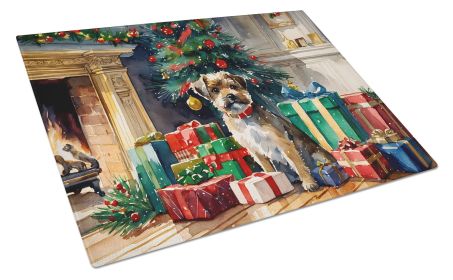 Border Terrier Cozy Christmas Glass Cutting Board Large Decorative Tempered Glass Kitchen Cutting and Serving Board Large Size Chopping Board