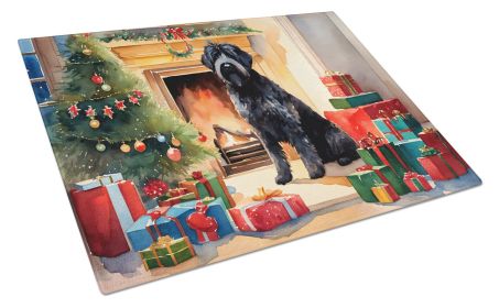 Bouvier des Flandres Cozy Christmas Glass Cutting Board Large Decorative Tempered Glass Kitchen Cutting and Serving Board Large Size Chopping Board