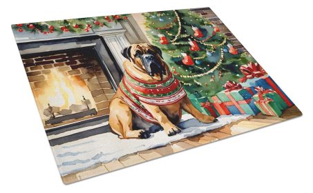 Bullmastiff Cozy Christmas Glass Cutting Board Large Decorative Tempered Glass Kitchen Cutting and Serving Board Large Size Chopping Board