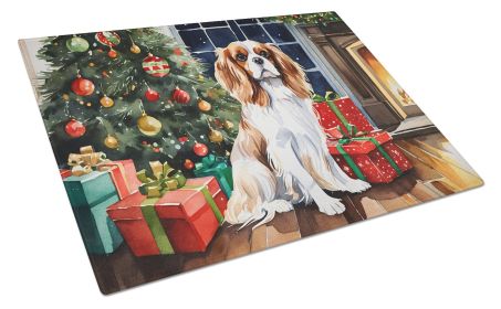 Cavalier Spaniel Cozy Christmas Glass Cutting Board Large Decorative Tempered Glass Kitchen Cutting and Serving Board Large Size Chopping Board