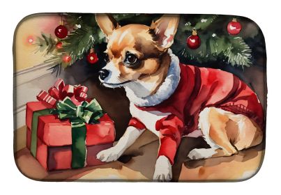 Chihuahua Cozy Christmas Dish Drying Mat Absorbent Dish Drying Mat Pad for Kitchen Counter Dish Drainer Mat for Countertop, 14 x 21, Multicolor