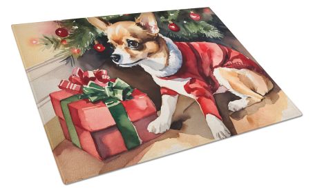 Chihuahua Cozy Christmas Glass Cutting Board Large Decorative Tempered Glass Kitchen Cutting and Serving Board Large Size Chopping Board