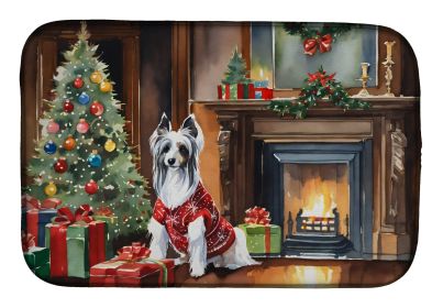 Chinese Crested Cozy Christmas Dish Drying Mat Absorbent Dish Drying Mat Pad for Kitchen Counter Dish Drainer Mat for Countertop, 14 x 21, Multicolor