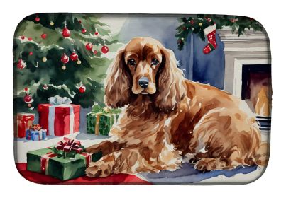 Cocker Spaniel Cozy Christmas Dish Drying Mat Absorbent Dish Drying Mat Pad for Kitchen Counter Dish Drainer Mat for Countertop, 14 x 21, Multicolor