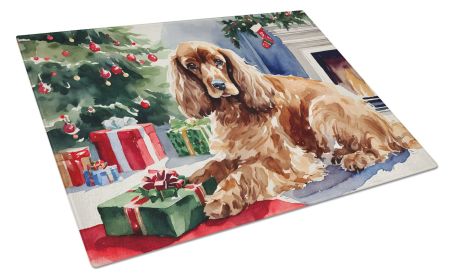 Cocker Spaniel Cozy Christmas Glass Cutting Board Large Decorative Tempered Glass Kitchen Cutting and Serving Board Large Size Chopping Board