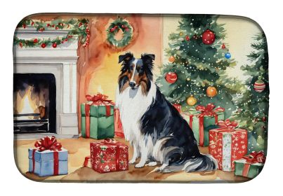 Collie Cozy Christmas Dish Drying Mat Absorbent Dish Drying Mat Pad for Kitchen Counter Dish Drainer Mat for Countertop, 14 x 21, Multicolor