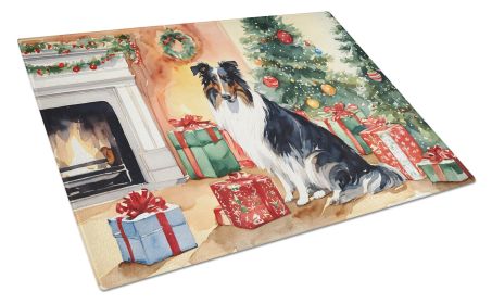 Collie Cozy Christmas Glass Cutting Board Large Decorative Tempered Glass Kitchen Cutting and Serving Board Large Size Chopping Board
