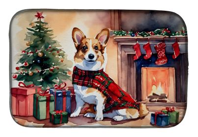 Corgi Cozy Christmas Dish Drying Mat Absorbent Dish Drying Mat Pad for Kitchen Counter Dish Drainer Mat for Countertop, 14 x 21, Multicolor