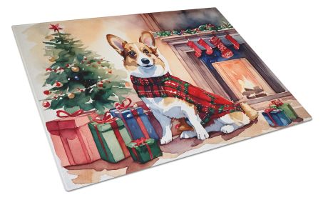 Corgi Cozy Christmas Glass Cutting Board Large Decorative Tempered Glass Kitchen Cutting and Serving Board Large Size Chopping Board
