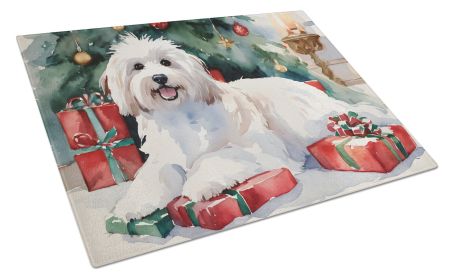 Coton De Tulear Cozy Christmas Glass Cutting Board Large Decorative Tempered Glass Kitchen Cutting and Serving Board Large Size Chopping Board