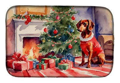 Dachshund Cozy Christmas Dish Drying Mat Absorbent Dish Drying Mat Pad for Kitchen Counter Dish Drainer Mat for Countertop, 14 x 21, Multicolor