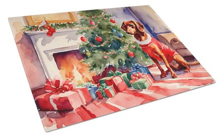 Dachshund Cozy Christmas Glass Cutting Board Large Decorative Tempered Glass Kitchen Cutting and Serving Board Large Size Chopping Board