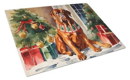 Dogue de Bordeaux Cozy Christmas Glass Cutting Board Large Decorative Tempered Glass Kitchen Cutting and Serving Board Large Size Chopping Board