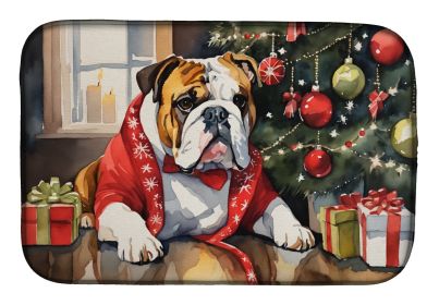 English Bulldog Cozy Christmas Dish Drying Mat Absorbent Dish Drying Mat Pad for Kitchen Counter Dish Drainer Mat for Countertop, 14 x 21, Multicolor