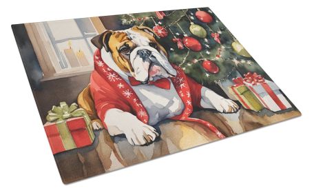 English Bulldog Cozy Christmas Glass Cutting Board Large Decorative Tempered Glass Kitchen Cutting and Serving Board Large Size Chopping Board