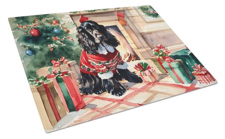 English Cocker Spaniel Cozy Christmas Glass Cutting Board Large Decorative Tempered Glass Kitchen Cutting and Serving Board Large Size Chopping Board