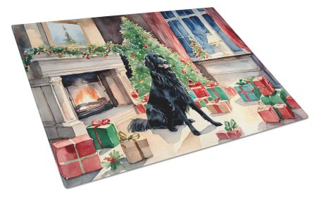 Flat-Coated Retriever Cozy Christmas Glass Cutting Board Large Decorative Tempered Glass Kitchen Cutting and Serving Board Large Size Chopping Board