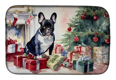 French Bulldog Cozy Christmas Dish Drying Mat Absorbent Dish Drying Mat Pad for Kitchen Counter Dish Drainer Mat for Countertop, 14 x 21, Multicolor