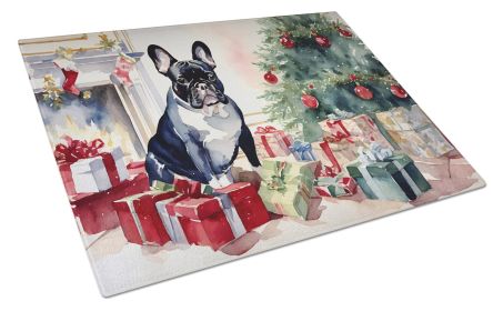 French Bulldog Cozy Christmas Glass Cutting Board Large Decorative Tempered Glass Kitchen Cutting and Serving Board Large Size Chopping Board