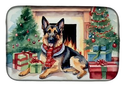 German Shepherd Cozy Christmas Dish Drying Mat Absorbent Dish Drying Mat Pad for Kitchen Counter Dish Drainer Mat for Countertop, 14 x 21, Multicolor