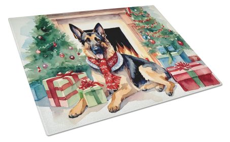 German Shepherd Cozy Christmas Glass Cutting Board Large Decorative Tempered Glass Kitchen Cutting and Serving Board Large Size Chopping Board