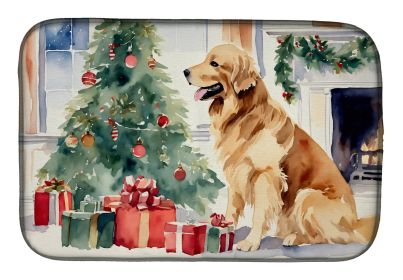 Golden Retriever Cozy Christmas Dish Drying Mat Absorbent Dish Drying Mat Pad for Kitchen Counter Dish Drainer Mat for Countertop, 14 x 21, Multicolor