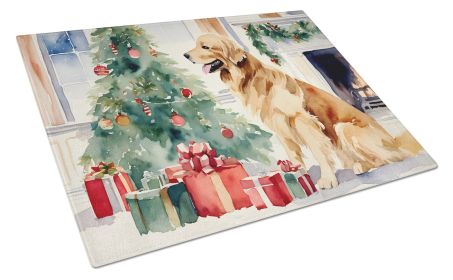 Golden Retriever Cozy Christmas Glass Cutting Board Large Decorative Tempered Glass Kitchen Cutting and Serving Board Large Size Chopping Board