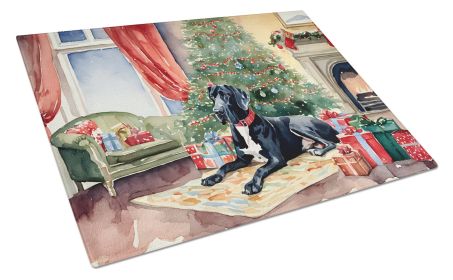 Great Dane Cozy Christmas Glass Cutting Board Large Decorative Tempered Glass Kitchen Cutting and Serving Board Large Size Chopping Board