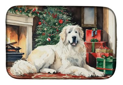 Great Pyrenees Cozy Christmas Dish Drying Mat Absorbent Dish Drying Mat Pad for Kitchen Counter Dish Drainer Mat for Countertop, 14 x 21, Multicolor