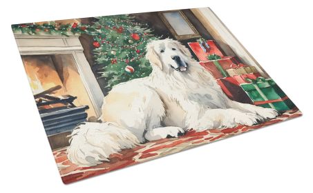 Great Pyrenees Cozy Christmas Glass Cutting Board Large Decorative Tempered Glass Kitchen Cutting and Serving Board Large Size Chopping Board