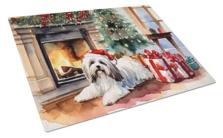 Havanese Cozy Christmas Glass Cutting Board Large Decorative Tempered Glass Kitchen Cutting and Serving Board Large Size Chopping Board