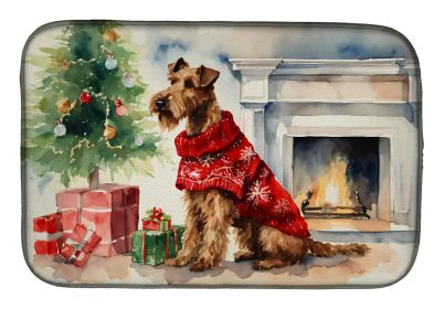 Irish Terrier Cozy Christmas Dish Drying Mat Absorbent Dish Drying Mat Pad for Kitchen Counter Dish Drainer Mat for Countertop, 14 x 21, Multicolor
