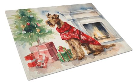 Irish Terrier Cozy Christmas Glass Cutting Board Large Decorative Tempered Glass Kitchen Cutting and Serving Board Large Size Chopping Board