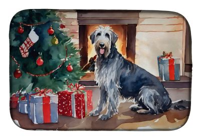 Irish Wolfhound Cozy Christmas Dish Drying Mat Absorbent Dish Drying Mat Pad for Kitchen Counter Dish Drainer Mat for Countertop, 14 x 21, Multicolor
