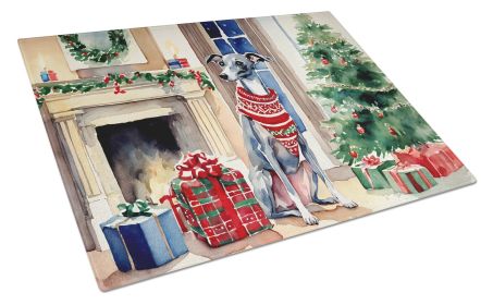 Italian Greyhound Cozy Christmas Glass Cutting Board Large Decorative Tempered Glass Kitchen Cutting and Serving Board Large Size Chopping Board