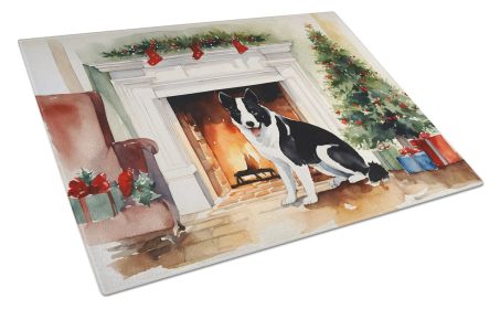 Karelian Bear Dog Cozy Christmas Glass Cutting Board Large Decorative Tempered Glass Kitchen Cutting and Serving Board Large Size Chopping Board