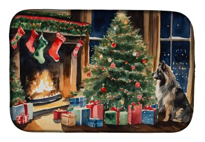 Keeshond Cozy Christmas Dish Drying Mat Absorbent Dish Drying Mat Pad for Kitchen Counter Dish Drainer Mat for Countertop, 14 x 21, Multicolor