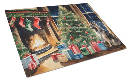 Keeshond Cozy Christmas Glass Cutting Board Large Decorative Tempered Glass Kitchen Cutting and Serving Board Large Size Chopping Board