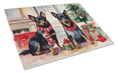 Lancashire Heeler Cozy Christmas Glass Cutting Board Large Decorative Tempered Glass Kitchen Cutting and Serving Board Large Size Chopping Board