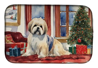 Lhasa Apso Cozy Christmas Dish Drying Mat Absorbent Dish Drying Mat Pad for Kitchen Counter Dish Drainer Mat for Countertop, 14 x 21, Multicolor