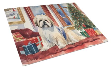 Lhasa Apso Cozy Christmas Glass Cutting Board Large Decorative Tempered Glass Kitchen Cutting and Serving Board Large Size Chopping Board