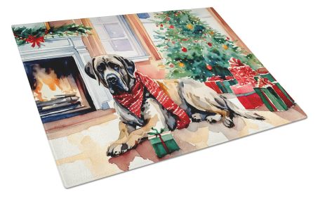 Mastiff Cozy Christmas Glass Cutting Board Large Decorative Tempered Glass Kitchen Cutting and Serving Board Large Size Chopping Board
