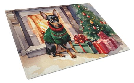Miniature Pinscher Cozy Christmas Glass Cutting Board Large Decorative Tempered Glass Kitchen Cutting and Serving Board Large Size Chopping Board