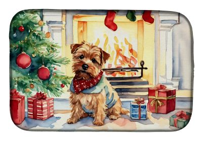 Norfolk Terrier Cozy Christmas Dish Drying Mat Absorbent Dish Drying Mat Pad for Kitchen Counter Dish Drainer Mat for Countertop, 14 x 21, Multicolor