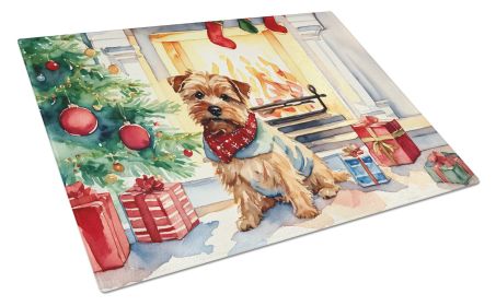 Norfolk Terrier Cozy Christmas Glass Cutting Board Large Decorative Tempered Glass Kitchen Cutting and Serving Board Large Size Chopping Board