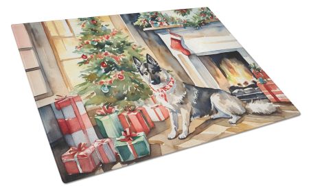 Norwegian Elkhound Cozy Christmas Glass Cutting Board Large Decorative Tempered Glass Kitchen Cutting and Serving Board Large Size Chopping Board