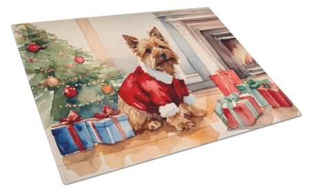 Norwich Terrier Cozy Christmas Glass Cutting Board Large Decorative Tempered Glass Kitchen Cutting and Serving Board Large Size Chopping Board
