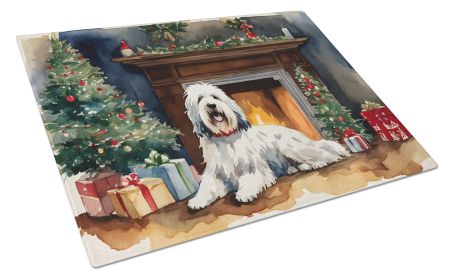 Old English Sheepdog Cozy Christmas Glass Cutting Board Large Decorative Tempered Glass Kitchen Cutting and Serving Board Large Size Chopping Board