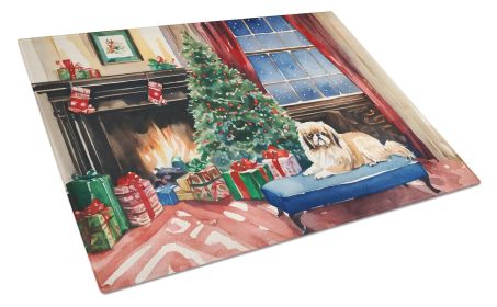 Pekingese Cozy Christmas Glass Cutting Board Large Decorative Tempered Glass Kitchen Cutting and Serving Board Large Size Chopping Board